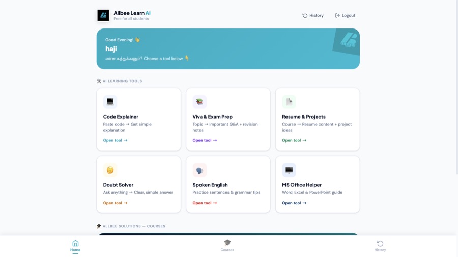 AllBee AI learning platform preview