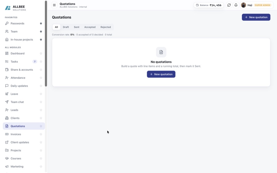AllBee App internal dashboard preview