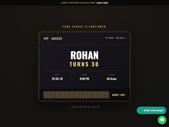 VIP Access — Birthday invitation